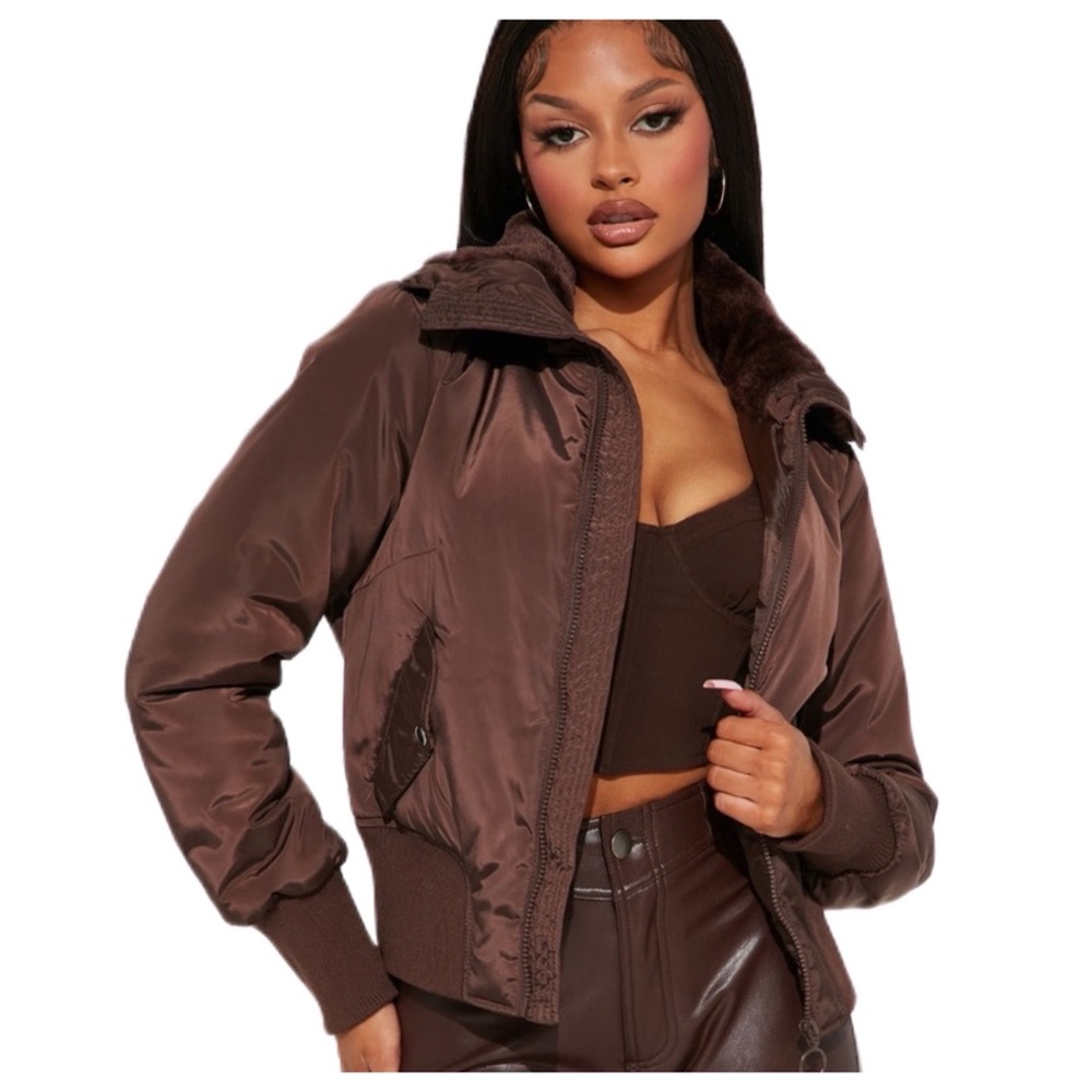 Women’s Chocolate Brown Bomber Puffer Jacket NEW WITH TAGS - Picture 2 of 16